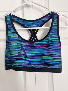 Striped Performance Sports Bra in Blue and Green